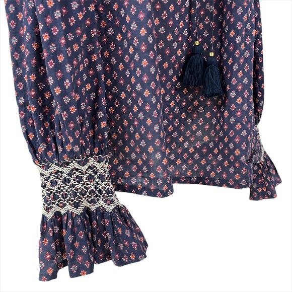 FIGUE Charlie Embroidered Peasant Top in Foulard Mini Berry Size L - Picture 5 of 10